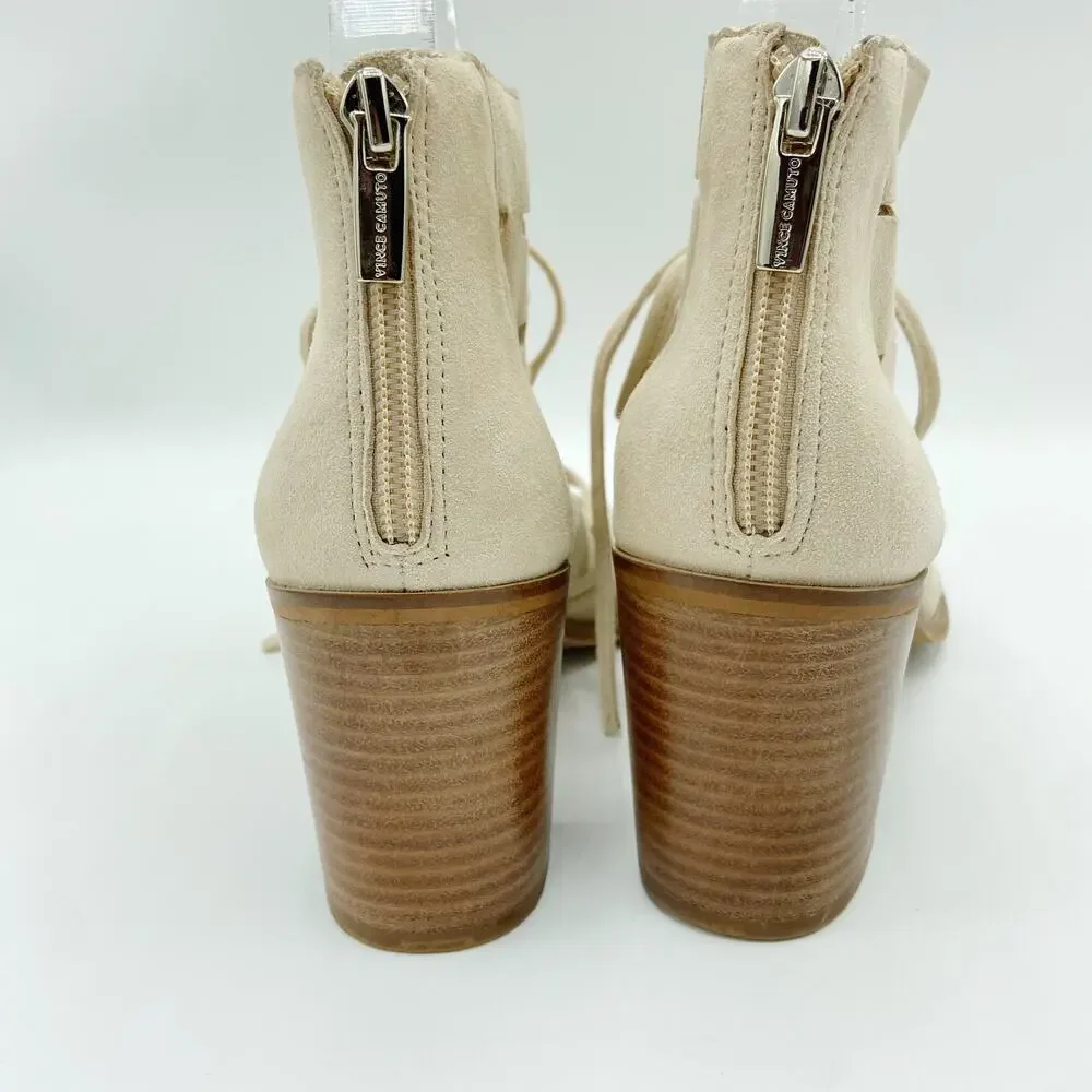 Vince Camuto Tressa Booties 10 Beige Suede Leather‎ Lace Up Sandals - Picture 5 of 9
